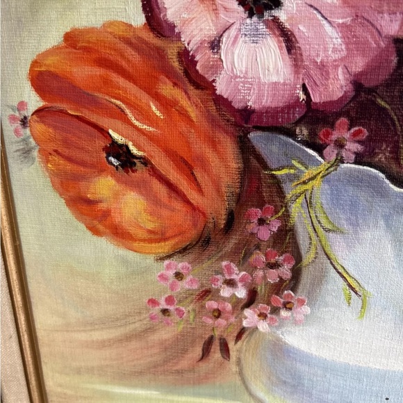 Vintage Gold Framed Floral Oil Paintings On Canvas - Picture 5 of 11